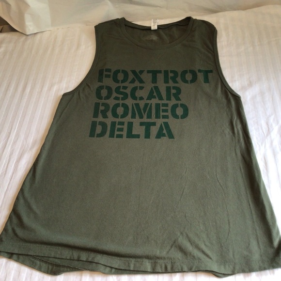 FORD Tank Top Tee Olive Draft Green Stretches Women Military Alphabet Size L - Picture 4 of 6
